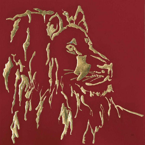 Gilded Lion on Red Black Modern Wood Framed Art Print with Double Matting by Paschke, Chris