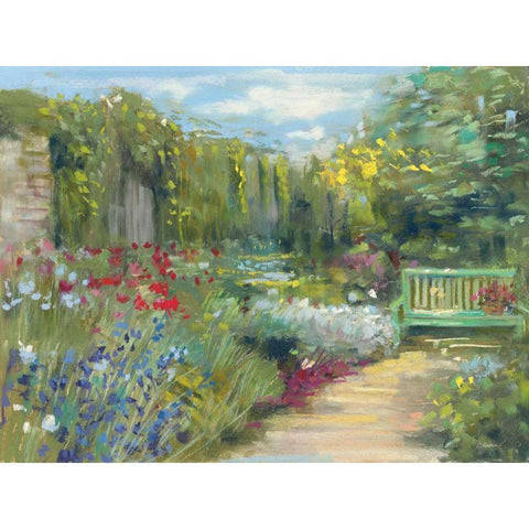 Garden Bench Gold Ornate Wood Framed Art Print with Double Matting by Rowan, Carol