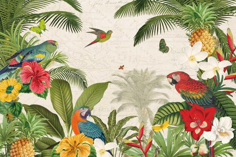 Parrot Paradise I White Modern Wood Framed Art Print with Double Matting by Pertiet, Katie