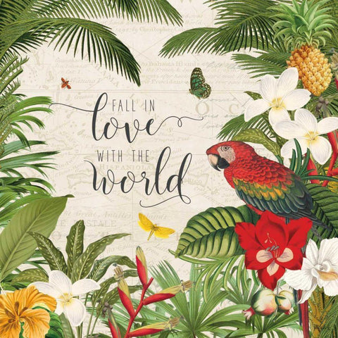 Parrot Paradise V Black Modern Wood Framed Art Print with Double Matting by Pertiet, Katie
