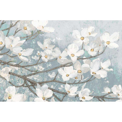 Dogwood Blossoms II Blue Gray Crop Gold Ornate Wood Framed Art Print with Double Matting by Wiens, James