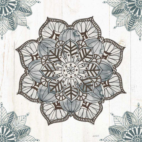 Mandala Morning V Blue and Gray v2 White Modern Wood Framed Art Print with Double Matting by Tavoletti, Anne