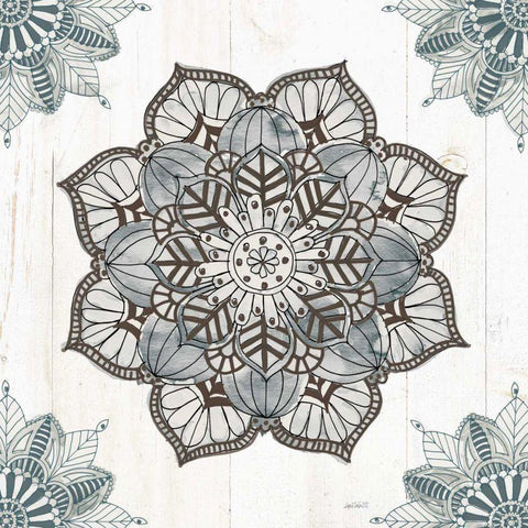 Mandala Morning V Blue and Gray v2 Black Modern Wood Framed Art Print by Tavoletti, Anne