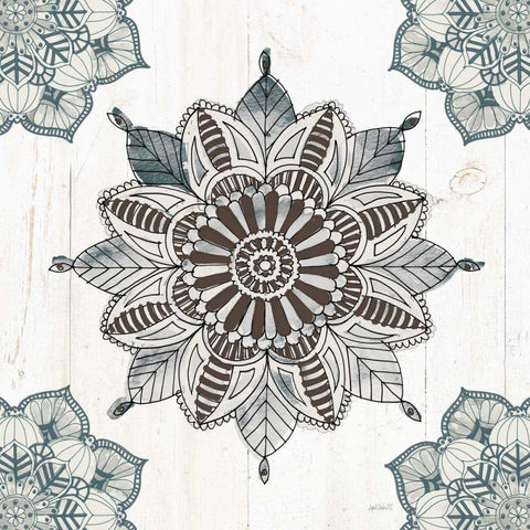 Mandala Morning VI Blue and Gray v2 Black Ornate Wood Framed Art Print with Double Matting by Tavoletti, Anne