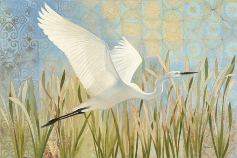 Snowy Egret in Flight v2 White Modern Wood Framed Art Print with Double Matting by Lovell, Kathrine