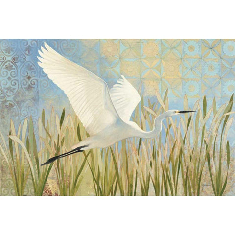Snowy Egret in Flight v2 Gold Ornate Wood Framed Art Print with Double Matting by Lovell, Kathrine