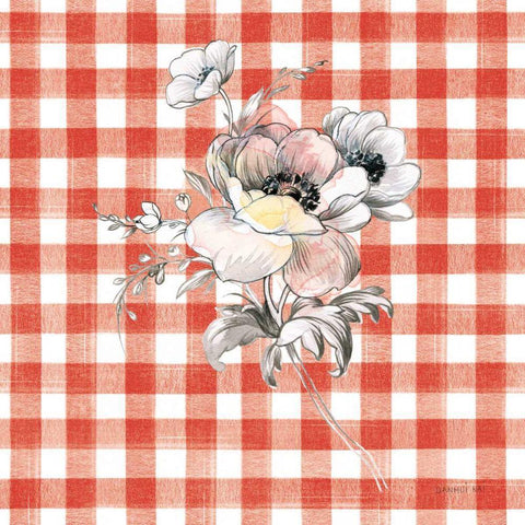 Sketchbook Garden X Red Checker White Modern Wood Framed Art Print by Nai, Danhui