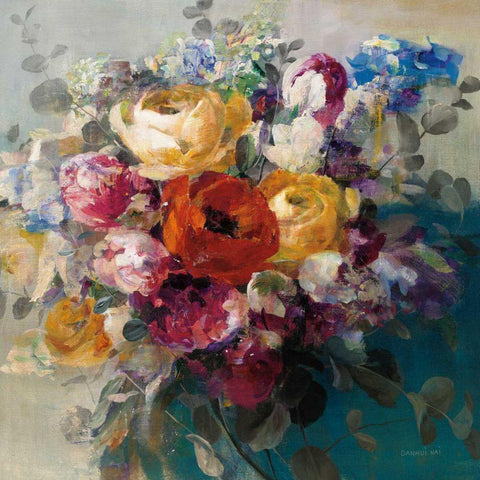 Fall Bouquet Orange Rose White Modern Wood Framed Art Print with Double Matting by Nai, Danhui