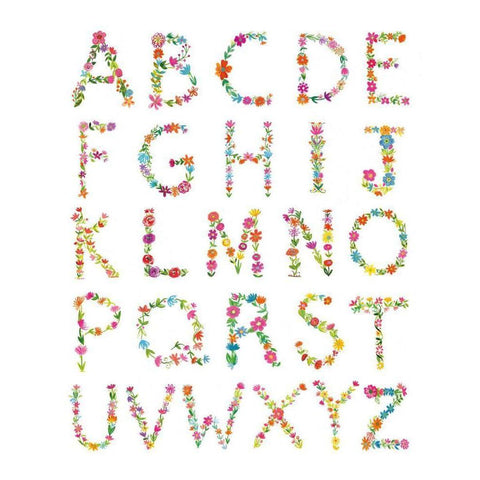 Floral Alphabet Gold Ornate Wood Framed Art Print with Double Matting by Zaman, Farida