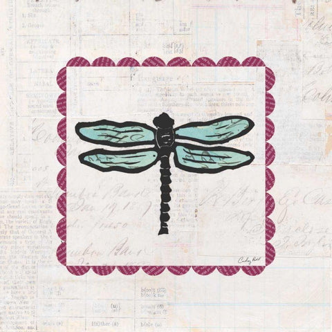 Dragonfly Stamp Bright White Modern Wood Framed Art Print with Double Matting by Prahl, Courtney