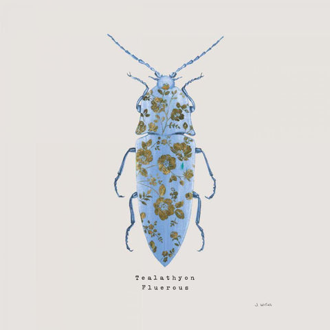 Adorning Coleoptera VIII Sq Blue White Modern Wood Framed Art Print with Double Matting by Wiens, James