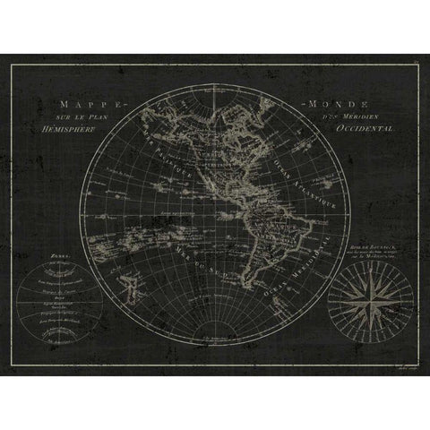 Mappemonde Etching v2 White Modern Wood Framed Art Print by Wild Apple Portfolio