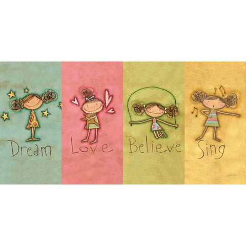 Dream Love Believe Sing Panel v2 Black Modern Wood Framed Art Print with Double Matting by Tavoletti, Anne