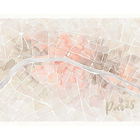 Watercolor Wanderlust Paris Blush Crop White Modern Wood Framed Art Print by Marshall, Laura