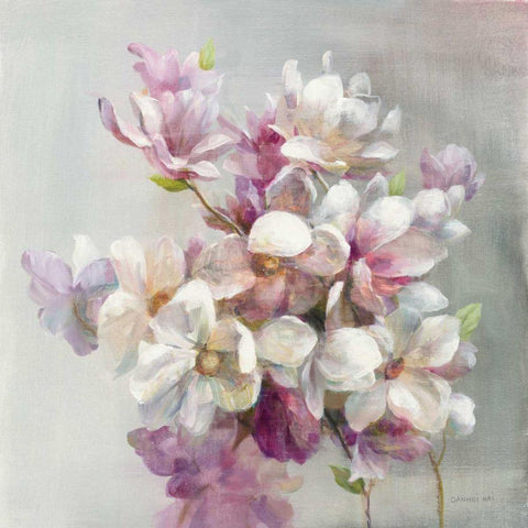 Sweet Magnolia White Modern Wood Framed Art Print with Double Matting by Nai, Danhui