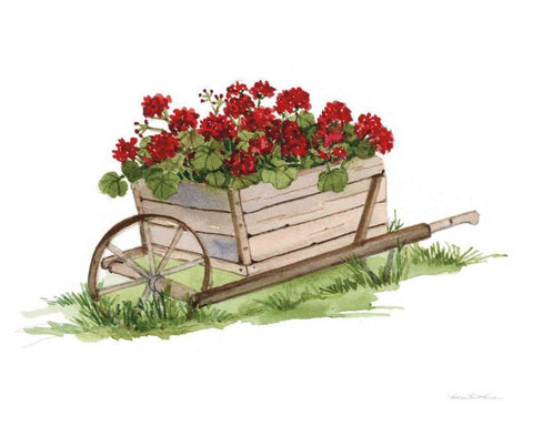 Life on the Farm Wheelbarrow Element Black Ornate Wood Framed Art Print with Double Matting by McKenna, Kathleen Parr