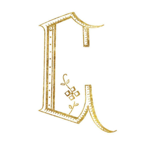 French Sewing Letter C Gold Ornate Wood Framed Art Print with Double Matting by Wild Apple Portfolio