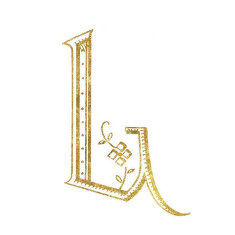 French Sewing Letter L Gold Ornate Wood Framed Art Print with Double Matting by Wild Apple Portfolio