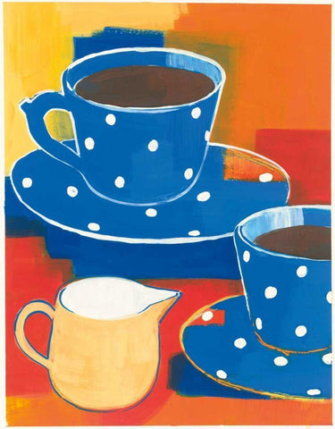 Two Blue Cups White Modern Wood Framed Art Print with Double Matting by Lovell, Kathrine