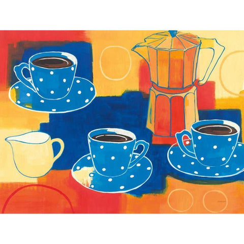 Blue Cups and Pot Black Modern Wood Framed Art Print with Double Matting by Lovell, Kathrine