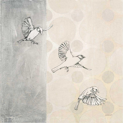 Sparrows Alighting White Modern Wood Framed Art Print by Lovell, Kathrine