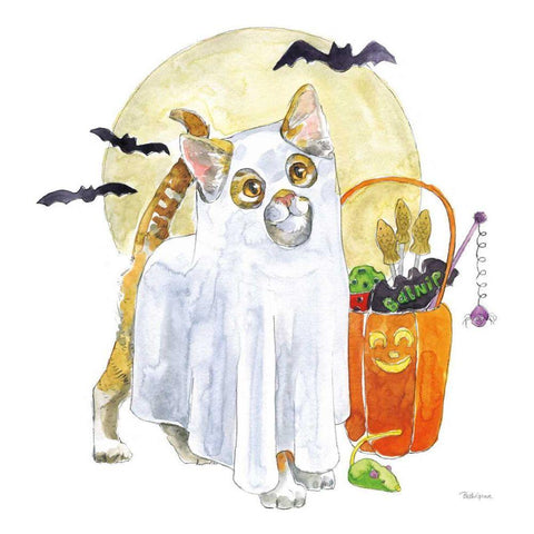 Halloween Pets V White Modern Wood Framed Art Print with Double Matting by Grove, Beth