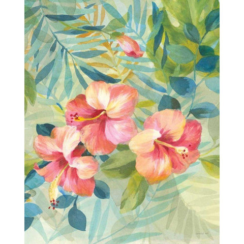 Hibiscus Garden III White Modern Wood Framed Art Print by Nai, Danhui