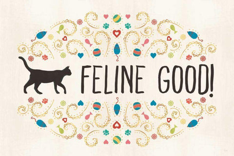 Otomi Cats I Black Ornate Wood Framed Art Print with Double Matting by Charron, Veronique