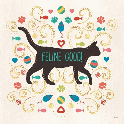 Otomi Cats II Black Modern Wood Framed Art Print with Double Matting by Charron, Veronique