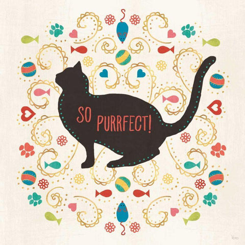 Otomi Cats III Black Modern Wood Framed Art Print with Double Matting by Charron, Veronique