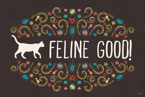 Otomi Cats I Dark Black Ornate Wood Framed Art Print with Double Matting by Charron, Veronique