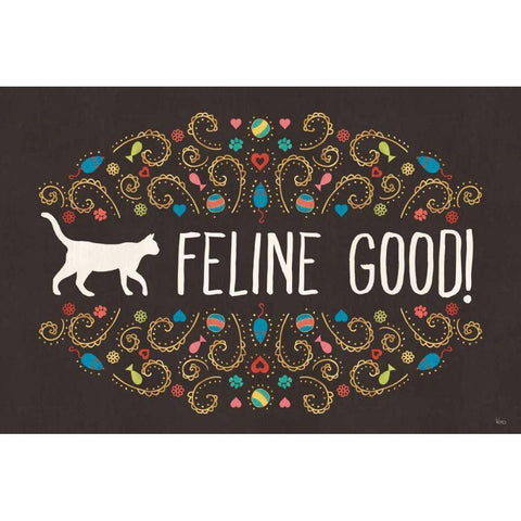 Otomi Cats I Dark White Modern Wood Framed Art Print by Charron, Veronique