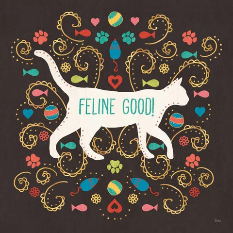 Otomi Cats II Dark White Modern Wood Framed Art Print with Double Matting by Charron, Veronique