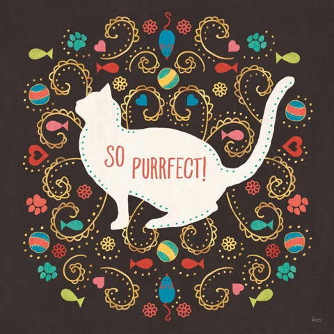 Otomi Cats III Dark White Modern Wood Framed Art Print with Double Matting by Charron, Veronique