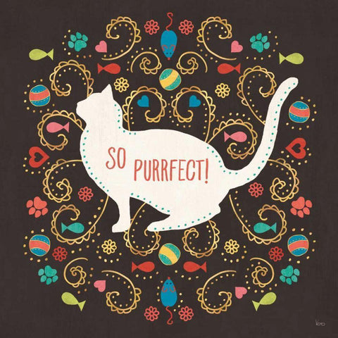 Otomi Cats III Dark Black Modern Wood Framed Art Print by Charron, Veronique