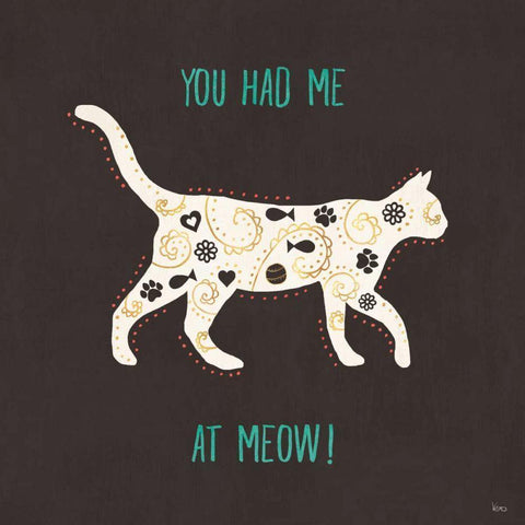 Otomi Cats IV Dark Gold Ornate Wood Framed Art Print with Double Matting by Charron, Veronique