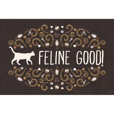 Otomi Cats I Dark Neutral Black Modern Wood Framed Art Print with Double Matting by Charron, Veronique