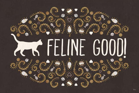 Otomi Cats I Dark Neutral White Modern Wood Framed Art Print with Double Matting by Charron, Veronique