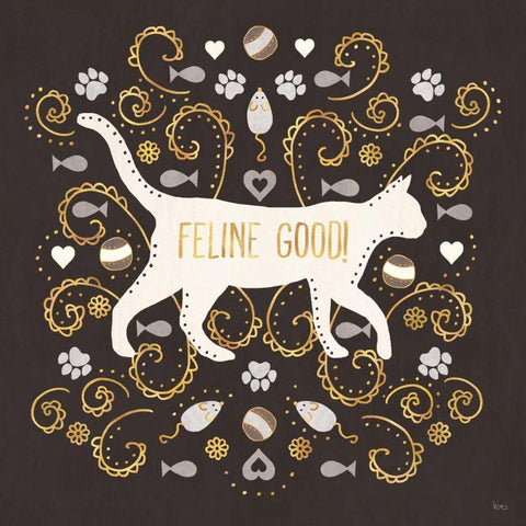 Otomi Cats II Dark Neutral White Modern Wood Framed Art Print with Double Matting by Charron, Veronique