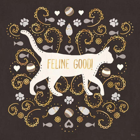 Otomi Cats II Dark Neutral Gold Ornate Wood Framed Art Print with Double Matting by Charron, Veronique