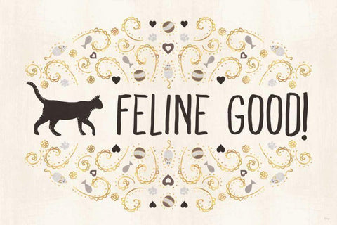 Otomi Cats I Neutral White Modern Wood Framed Art Print with Double Matting by Charron, Veronique