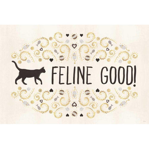 Otomi Cats I Neutral Gold Ornate Wood Framed Art Print with Double Matting by Charron, Veronique