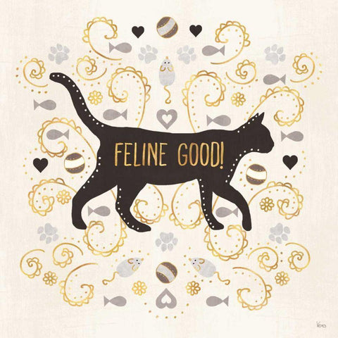 Otomi Cats II Neutral White Modern Wood Framed Art Print with Double Matting by Charron, Veronique