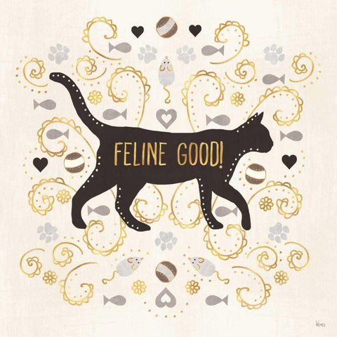 Otomi Cats II Neutral Black Modern Wood Framed Art Print by Charron, Veronique