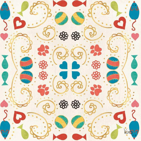 Otomi Cats Step 01A Gold Ornate Wood Framed Art Print with Double Matting by Charron, Veronique