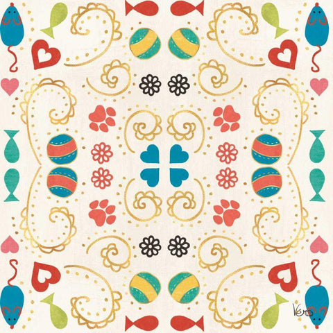 Otomi Cats Step 01A Black Ornate Wood Framed Art Print with Double Matting by Charron, Veronique