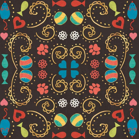 Otomi Cats Step 01B Black Ornate Wood Framed Art Print with Double Matting by Charron, Veronique