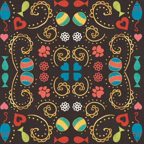 Otomi Cats Step 01B Black Modern Wood Framed Art Print with Double Matting by Charron, Veronique