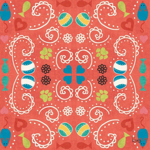 Otomi Cats Step 01C Black Modern Wood Framed Art Print with Double Matting by Charron, Veronique