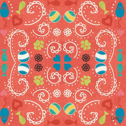 Otomi Cats Step 01C Black Ornate Wood Framed Art Print with Double Matting by Charron, Veronique